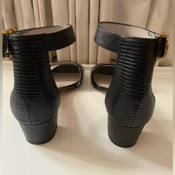 VINCE Black "Rita" Croc Embossed Leather Ankle Strap Heels Sandals Black Size 9M - Picture 8 of 14